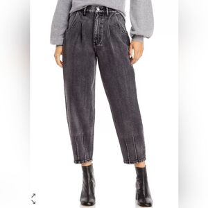 Aqua, high waisted pleated Barrel jeans